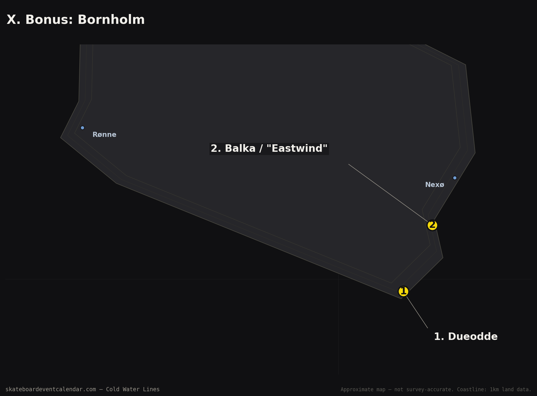 Map of Bornholm showing Dueodde and Balka / "Eastwind"