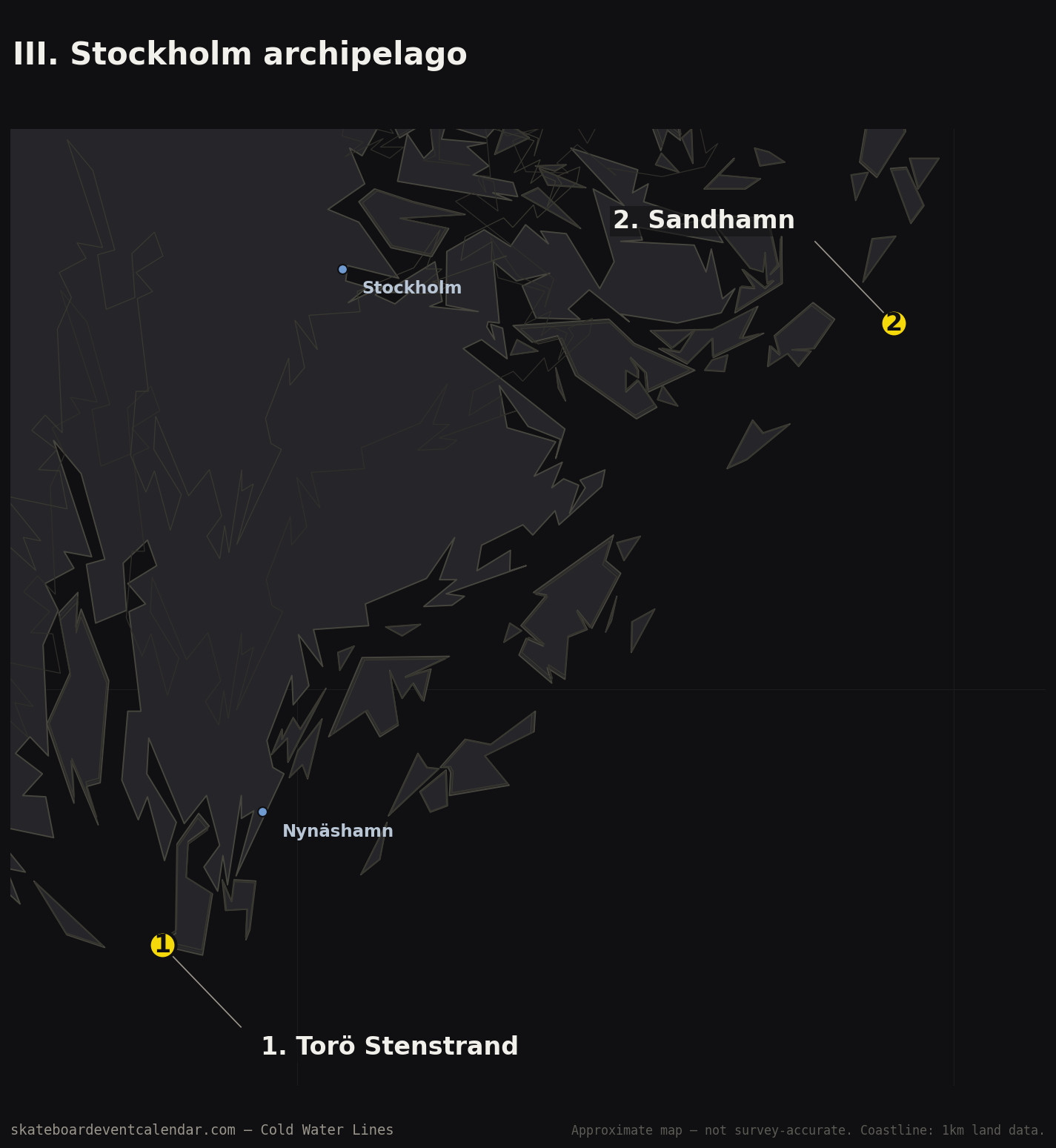 Map of the Stockholm archipelago showing Torö Stenstrand and Sandhamn